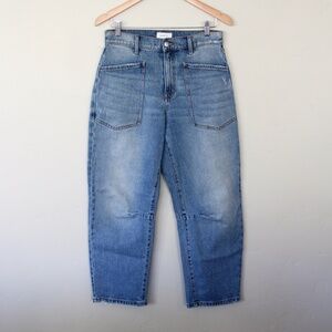Evereve Cora Barrel Jean Size 27 High Rise Light Wash Crop